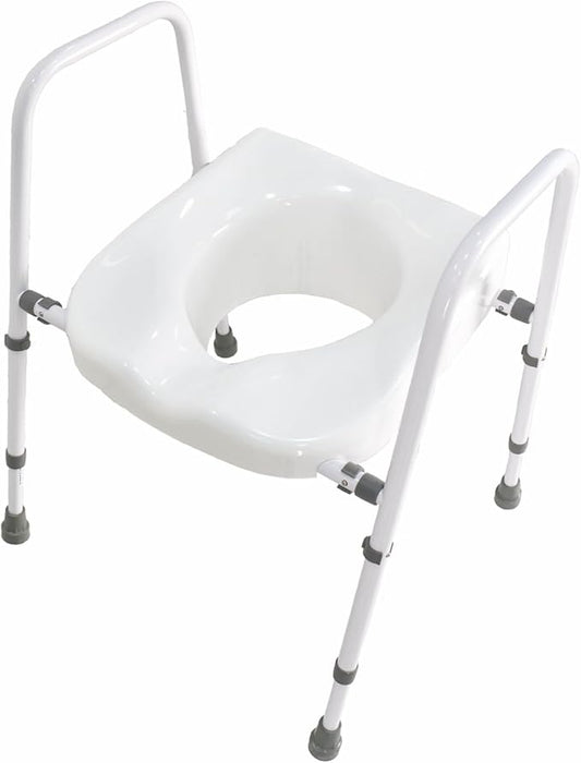 Raised Toilet Seat, Adjustable Height and Width Elevated Toilet Seat with Handles, Commode Chair for Toilet, Extra-Wide Seat, Bedside Commode, White