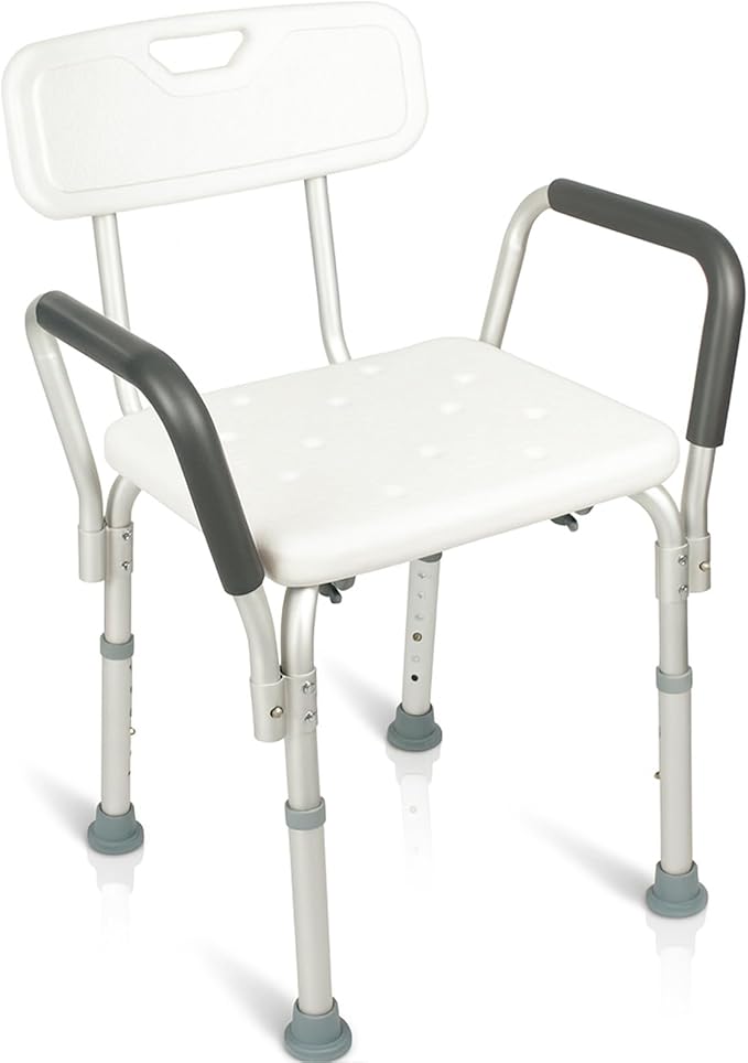 Vive Shower Chair with Arms & Back - Small, Narrow, Medical, Universal Bath Tub Transfer Bench - Safe Adjustable Handicap Stool for Inside Bathtub, Bathroom - Rotating Safety Sliding