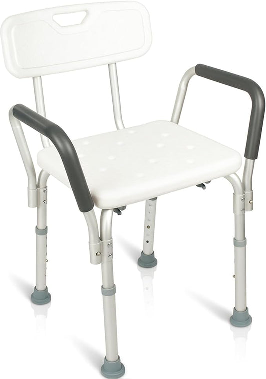 Vive Shower Chair with Arms & Back - Small, Narrow, Medical, Universal Bath Tub Transfer Bench - Safe Adjustable Handicap Stool for Inside Bathtub, Bathroom - Rotating Safety Sliding