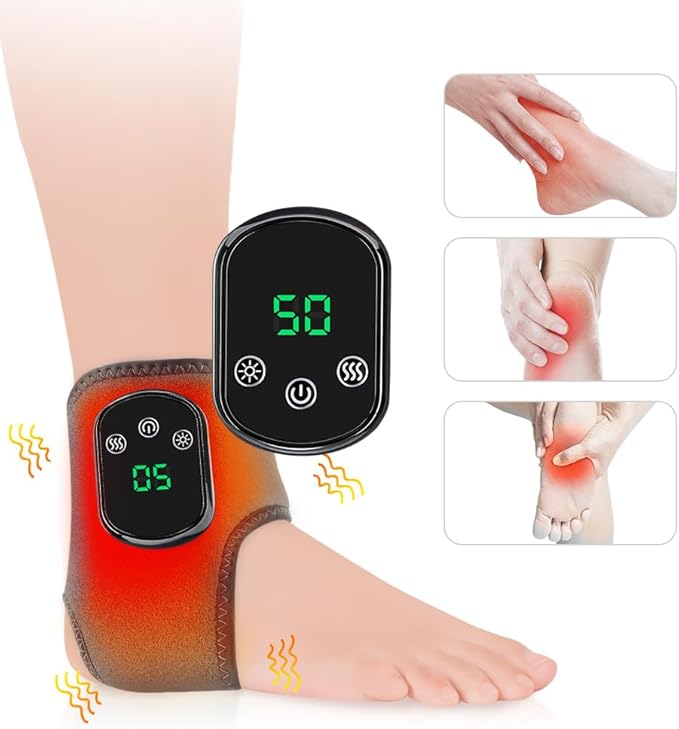Portable Foot and Ankle Massager with Heat – 3-Speed Vibration & 5-Temperature Settings, Wireless for Pain Relief, Swelling, Plantar Fasciitis, Travel & Home Use, Gift (1)