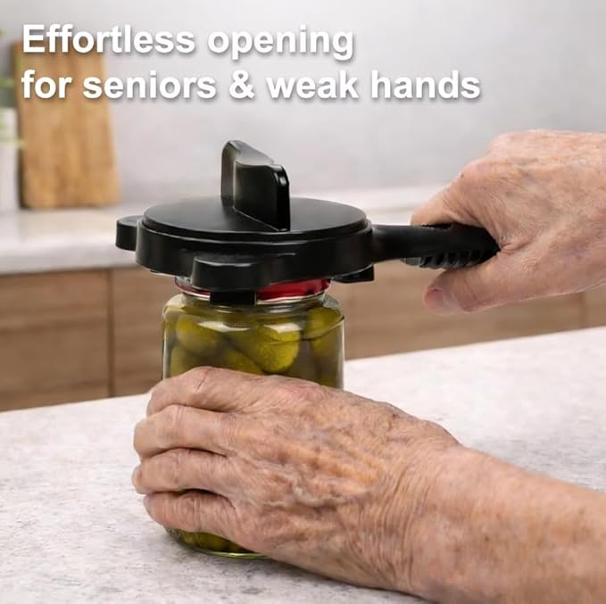 Jar Opener for Seniors, 4-in-1 Adjustable Multi-Purpose Lid Opener with Non-Slip Grip for Jars, Bottles and Beer Caps, Perfect for Seniors, Arthritis and Weak Hands (2 PCS, Black)