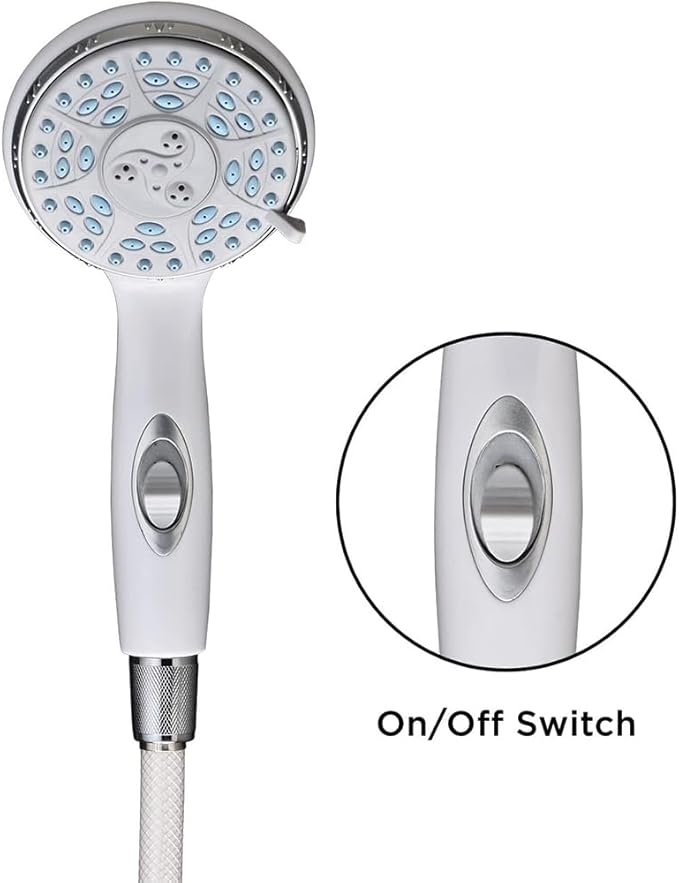 NOVA Handheld Shower Head with Extra Long 84” Hose, On/Off Switch, 5 Settings, Comes with Wall Mounted Holder (9311-R)