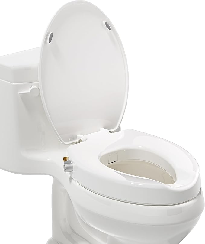Clirass 3" Raised Toilet Seat with Bidet - Non-Electric Bidet with Dual Nozzles - Elevated Toilet Risers for Seniors & Limited Mobility - Easy Install & Clean (Elongated)