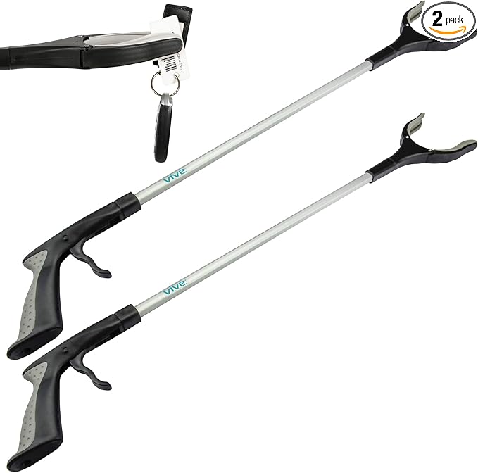 Vive Reacher Grabber Tool - 32" Extra Long Pickup Aid (2 Pack) - Trash Picker Upper, Rotating Hand, Heavy Duty Grip Arm - Reaching Assist for Litter, Elderly, Garden Nabber, Disabled, Handicap Arm