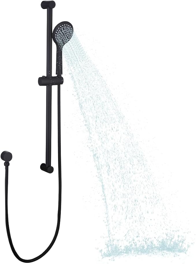 Handheld Shower Head with Adjustable 30-Inch Shower Slide Bar and 59-Inch Hose, 5-Function 3.2GPM High Pressure Handheld Shower Head with Drop Ell and Holder, Matte Black