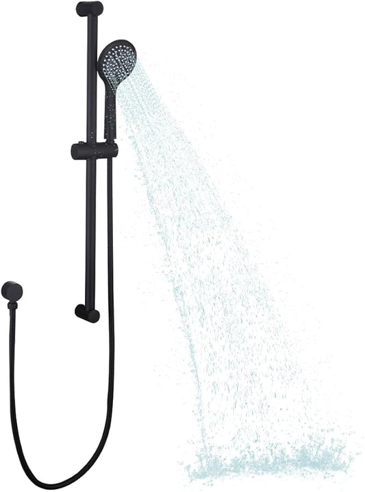 Handheld Shower Head with Adjustable 30-Inch Shower Slide Bar and 59-Inch Hose, 5-Function 3.2GPM High Pressure Handheld Shower Head with Drop Ell and Holder, Matte Black