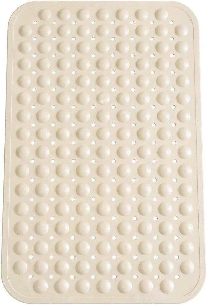 Minimalist TPE Bathtub Mat Non Slip for Tub & Shower, Bath Mat with Strong Suction Cups, Soft Comfortable Shower Mat, Quick Drain Holes, Machine Washable, Beige Mats, 27.5’’ x 16’’