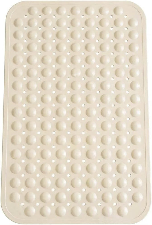 Minimalist TPE Bathtub Mat Non Slip for Tub & Shower, Bath Mat with Strong Suction Cups, Soft Comfortable Shower Mat, Quick Drain Holes, Machine Washable, Beige Mats, 27.5’’ x 16’’