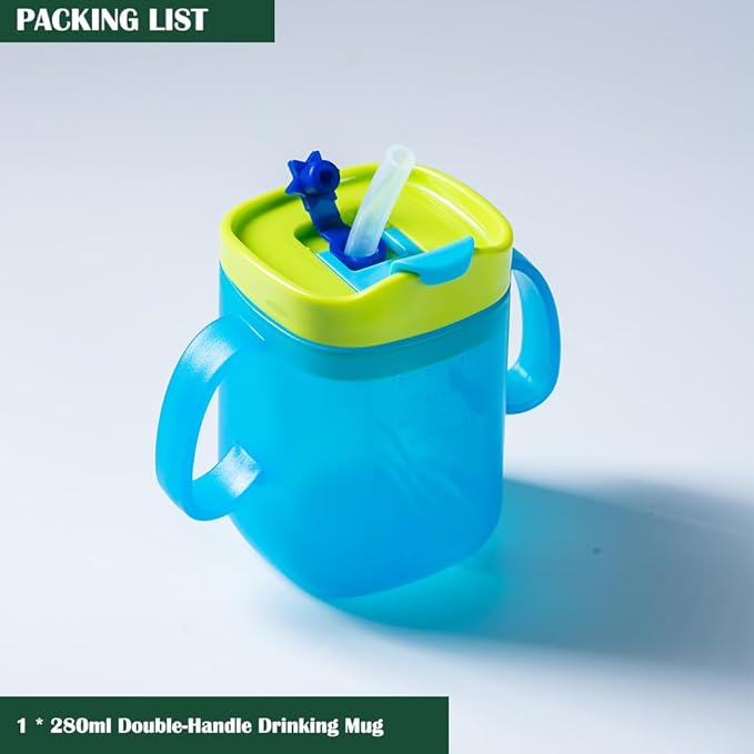 Adult Sippy Cup for Elderly – 10 oz Portable Spill-Resistant Cup with Straw and Easy-Grip Handles – Ideal for Disabled, Dysphagia & Hospital Patients (Blue)