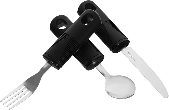 Amosfun 1set Adaptive Silverware for Elderly Non-Skid Portable Cutlery Kit Fork Spoon and Knife Lightweight and Easy to Clean Tableware for Seniors Convenient Storage and Use