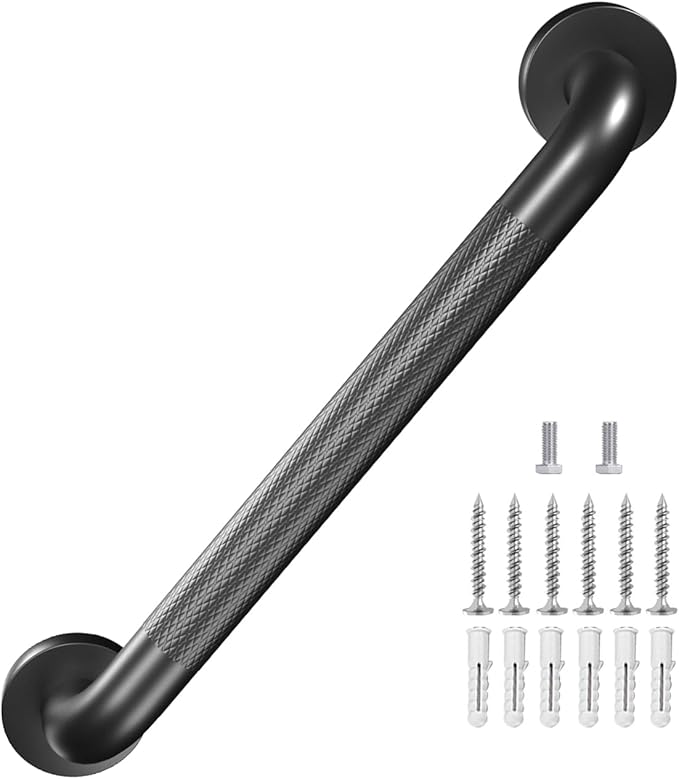 Metal Industrial Stairs Grab Wall Handrail Staircase Steps Indoor Exterior Outdoor Deck Hand Rail Safety Grab Bar Handle for Stairs Bars Wall Elderly Grab Frame Pipe (12 Inch 1 Pack Anti-Slip)