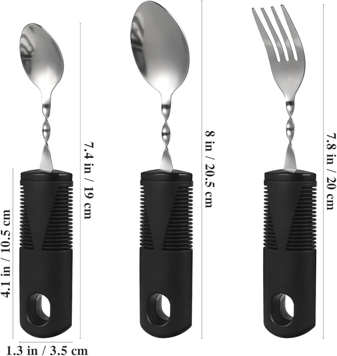 iplusmile 3Pcs Adaptive Utensils for Elderly - Bendable Silverware Set for Hand Tremors & Arthritis, Non-Slip Wide Handle Spoons and Fork for Seniors, Disabled, Limited Mobility Support