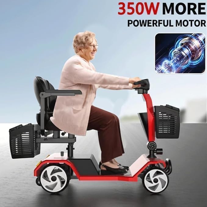 20A &32 Miles Electric Mobility Scooter for Adults, Elderly. Wheelchair Device for Travel. Capacity 350 lbs, 350W Mobility Scooters for Seniors with Removable Battery and Two Baskets(Y3#RED)