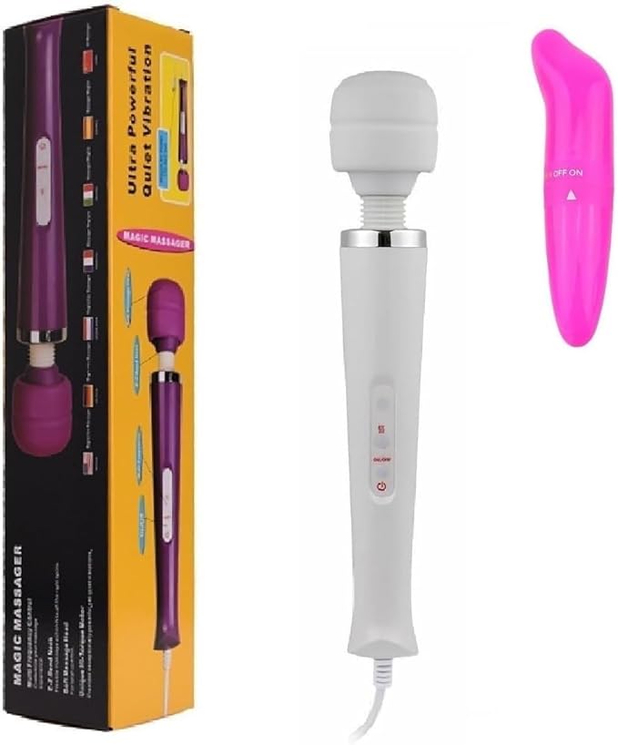 Massager Big Tool Deep Tissue Full Body Massager for Muscle Relief Back Neck Hand Foot Leg Arm Massage Powerful Handheld Tool for Women Muti Speeds (White Big and Pink Massage Tool)