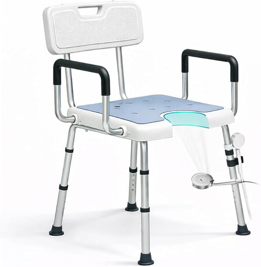 Shower Chair for Inside Shower with Arms and Back HSA/FSA Eligible, 400lbs Capacity Height Adjustable U-Shaped Seat for Seniors Elderly Easy Bathing, 4-in-1 Tool-Free Assembly