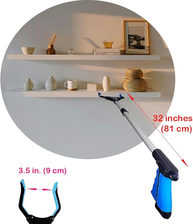 Foldable Grabber Reacher for Seniors – Lightweight, Rotatable Clamp, Non-Slip Grip, 32" Long, an Arm Extension Pickup Tool [Blue]
