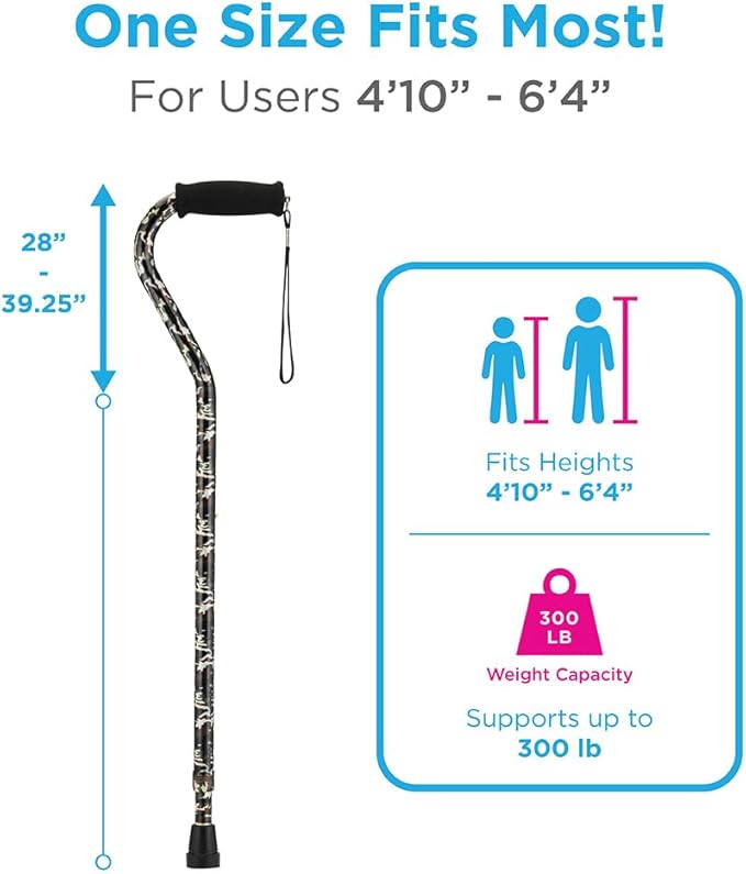 NOVA Offset Walking Cane for Seniors, Men & Women – Lightweight Adjustable Walking Cane with Soft Foam Grip, Wrist Strap, Anti-Rattle Lock & Non-Slip Tip – Stylish Mobility Aid