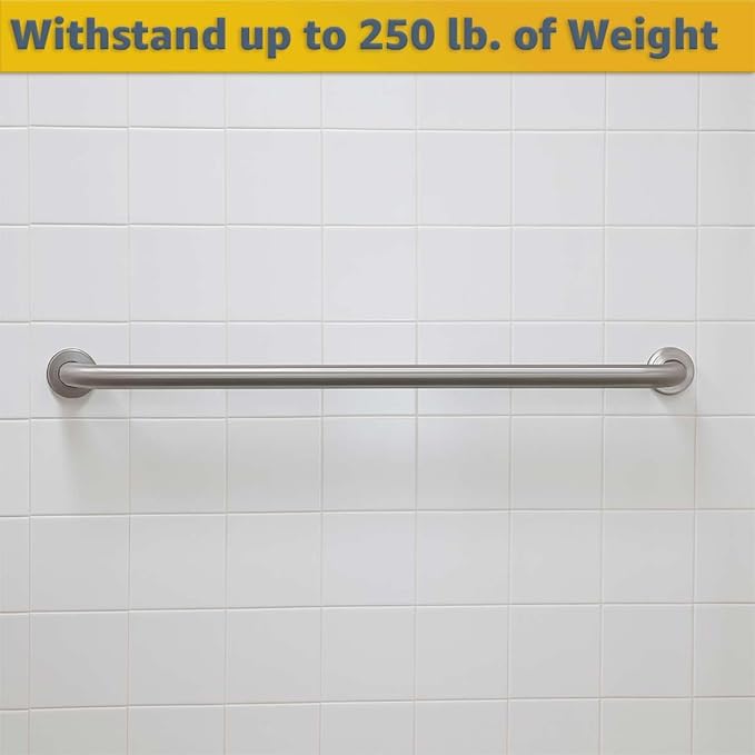 48" Restroom Grab Bar - Stainless Steel Wall Mounted Bathroom Safety Rail for Elderly, Shower or Toilet Use - 250 lb Weight Capacity - Commercial Grade Straight Grab Bar with Satin Finish