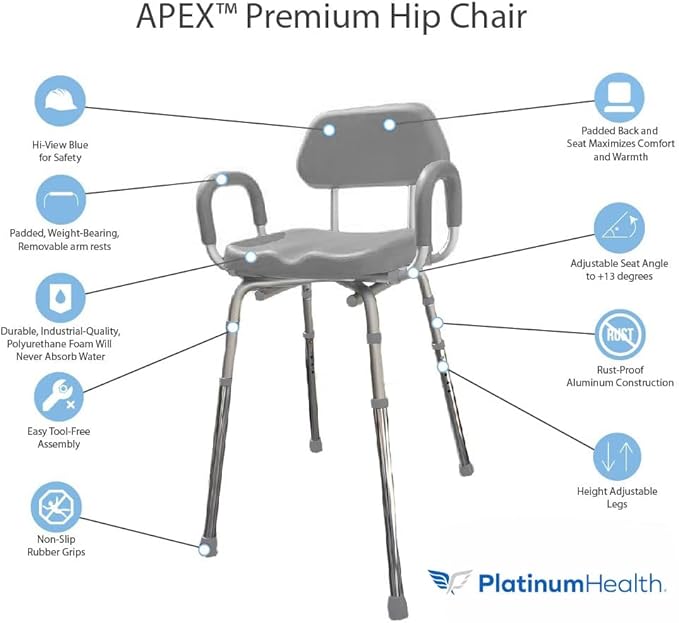 Platinum Health Hip Chair, APEX(tm) Premium, Padded, Height Adjustable, SEAT-Angle Adjustable Hip Chair. Doctor and Rehab Specialist Recommended