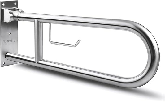 Toilet Grab Bar Stainless Steel Handicap Rails Grab Bars Bathroom Support for Elderly Disabled Safety Hand Railing Guard Frame Shower Assist Aid Handrails Hand Grips (29.5 Inches with Paper Holder)