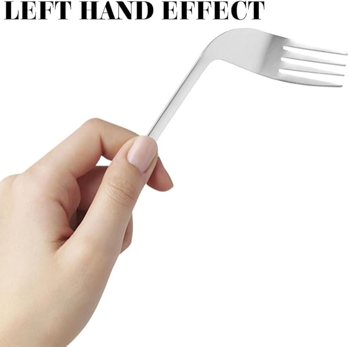 Left Handed Adaptive Utensils Set Stainless Steel Angled Fork and Spoon Easy Hold Offset Spoon Easy Offset Spork for Limited or Weak Grasp Elderly