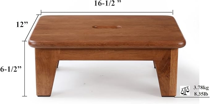 CONSDAN Step Stool for Bed - USA Grown Oak, Wooden Stool for Adults and Seniors, 6.5" High, Non-Slip Mat, No Assembly Needed, Solid Wood, Chocolate Color