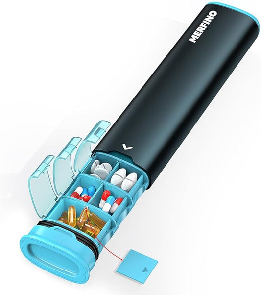 Metal 7 Day Pill Organizer 2 Times a Day-Travel Pill Box Case with Moisture-Proof Airtight Lids, Weekly AM PM Medicine Container for Vitamins, Fish Oil, Supplements and Medications (Blue)