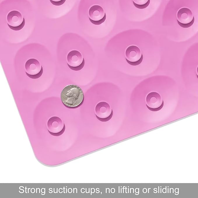 Non-Slip Bathtub Mat OTHWAY Soft Rubber Bathroom Bathmat with Strong Suction Cups (Pink, 16x31.5 inch)