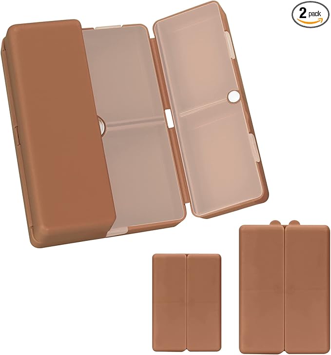 FYY 2 Pcs Daily Pill Organizer, 7 Compartments Portable Pill Case Travel Pill Organizer,[Folding Design] Pill Box for Purse Pocket to Hold Vitamins,Cod Liver Oil,Supplements and Medication-Brown
