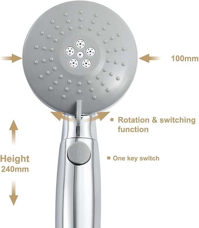 Elderly Handheld Shower Head Designed For Disabled Pregnant Woman Gravidas With 79-Inch Hose Suciton Cup Holder Bracket Home Care Control Button Convenient Push Button Chrome