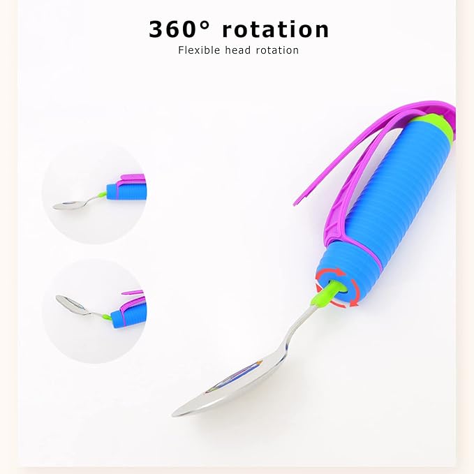 ZJchao Elderly Eating Spoon with 360 Flexible Rotation Head Stainless Steel and Silicone Adaptive Utensil for Seniors Easy Grip Feeding Tool 1 Piece