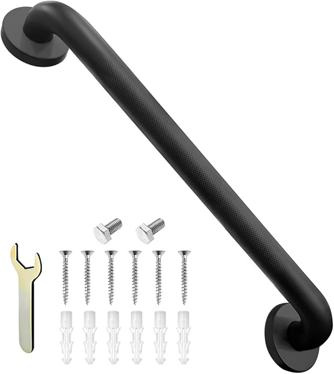 Shower Grab Bar, Anti-Slip Safety Grab Bar for Bathroom Bathtub Toilet 304 Stainless Steel Textured Grip Bath Handle Hand Rail for Elderly (Black, 20" L x 1 1/4" D)