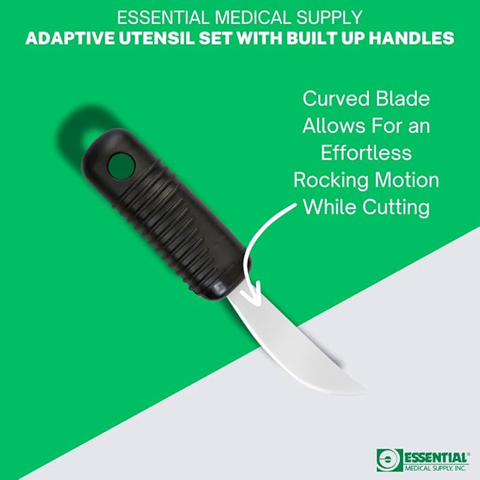 Essential Medical Supply Adaptive Utensil Set with Built Up Handles - Bendable Fork, Spoon, and Rocker Knife with Large Soft Handles for Arthritis, Orthopedic Recover and Elderly Individuals