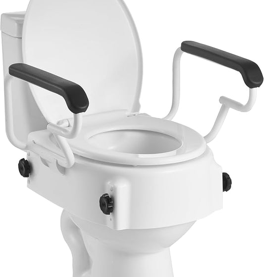 VEVOR Raised Toilet Seat with Arms, 300 lbs Load Capacity, 3-Level Adjustable Height, Widened Commode Elevated Toilet Seat Riser with Padded Handles for Seniors, Elderly, Handicap, Disabled, Adults
