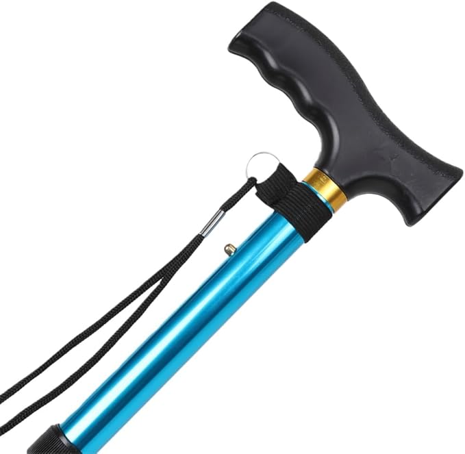 Folding Lightweight Walking Stick - Adjustable Aluminum Metal Collapsible Travel Cane with Non-Slip Rubber Base