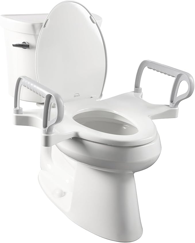 Bemis Assist Toilet Seat with Built-in Support Handles, Hinges Never Loosen, Fits Round and Elongated