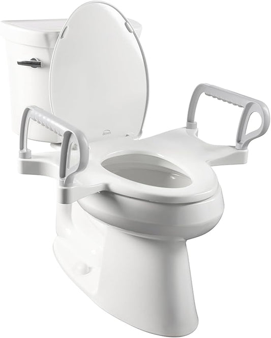 Bemis Assist Toilet Seat with Built-in Support Handles, Hinges Never Loosen, Fits Round and Elongated