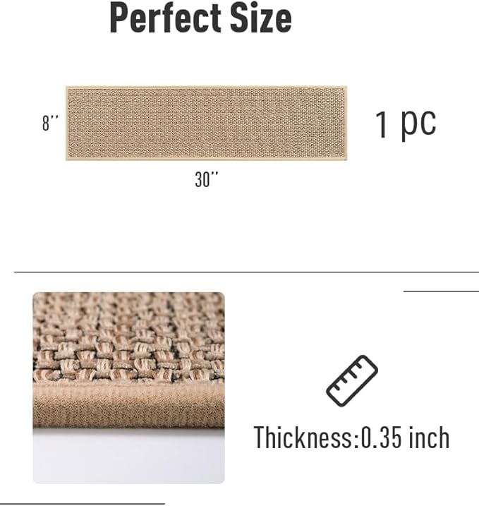PADOOR Non Slip Stair-Treads, Rubber Backing Stair-Runners for Wooden Steps, 1PCS Residue Free Carpet Stair Treads for Kids and Dogs 8"x30" Beige