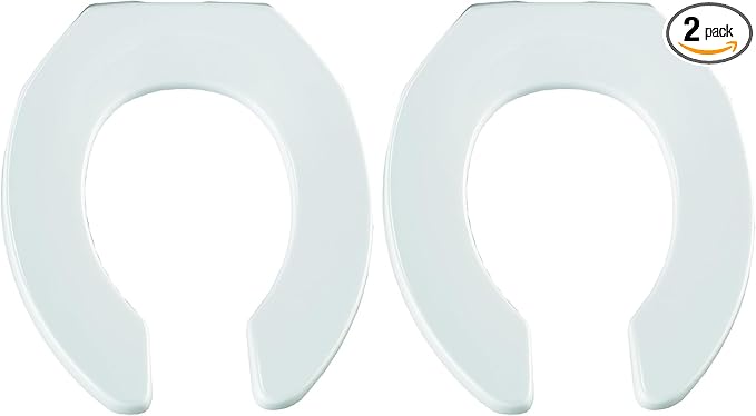 BEMIS 955CT Commercial Open Front Plastic Toilet Seat, Heavy Duty Industrial Seat without Lid, Secure Installation for Long Lasting Use, Made in USA, Round, White (Pack of 2)