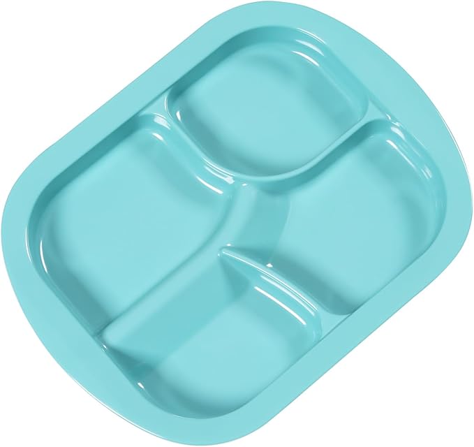 Adaptive Utensils Scoop Weighted Plate,Spill-proof 4-Compartment Divided Plates with Extra Wall for Elderly,Non-slip Disabled Products for Handicapped to Self-feeding-Pack of 1