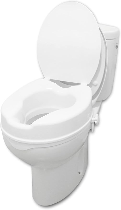 PEPE Mobility Raised Toilet Seat with Lid for Elderly 4" High, Fits Round and Elongated up to 15" Wide, Commode Seat with Sturdy Brackets, Medical Aid