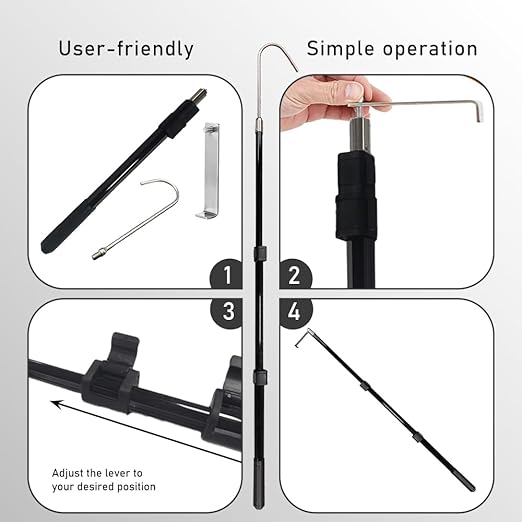 VOVCIG Bed Buddy Truck Tool, 18.9-51.2 Inch Truck Cargo Bed Reacher Grabber Pickup Tool with Two Hooks, Adjustable Sturdy Telescoping Pole Tool