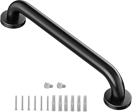 One Pack 12 Inch Matte Black Shower Grab Bar Stainless Steel Safety Hand Rail Support for Showers Bathroom Balance Bar Safety Hand Rail Handicap Bath Handle Senior Assist Bar Home Care Bath Handrail
