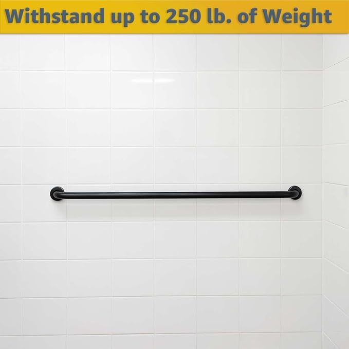 48″ Stainless Steel Matte Black Restroom Grab Bar - Wall Mounted Safety Rail for Toilet and Shower, Commercial Bathroom Support Bar for Elderly, 250 lb Capacity