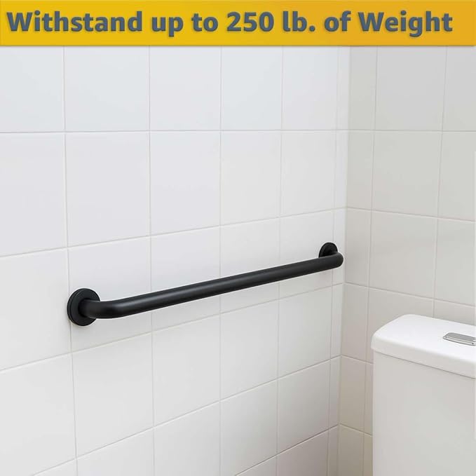 42″ Stainless Steel Matte Black Restroom Grab Bar – Wall Mount Bathroom Safety Rail for Elderly, Shower and Toilet Support, Commercial and Home Use – 250 lb Capacity, Straight Bar