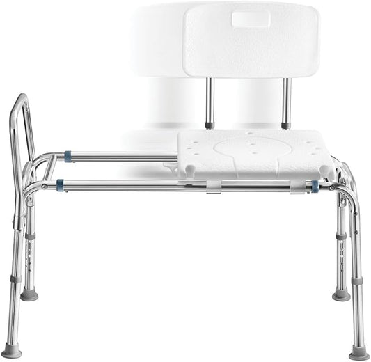 Tub Transfer Bench Sliding Shower Bench for Bathtub Shower Chair for Inside Shower Shower Chair for Elderly and Disabled Adjustable Height Shower Bench Holds Weight Up to 400 Lbs FSA/HSA Eligible
