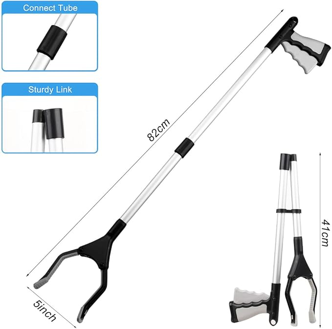 Grabber Reacher Tool 32" Grabbers for Seniors with Magnet Foldable Reacher Grabber Pickup Tool for Trash Pick Up, Nabber, Litter Picker, Arm Extension Grey