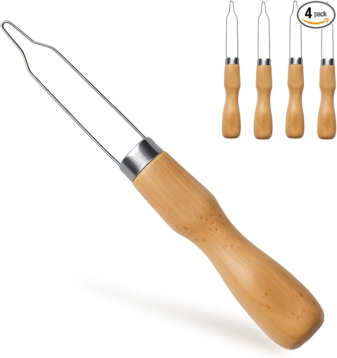 4pcs Button Hook Assist Device with Easy-Grip Wooden Handle for Shirts, Coats, Dresses - Ideal Button Aids for Arthritis & Limited Dexterity Fine Tip