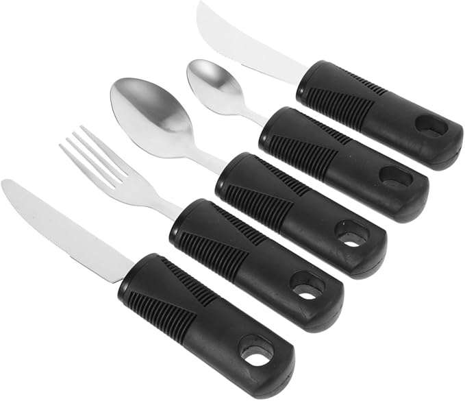 SHERCHPRY Adaptive Utensils Set for Elderly Anti-Skid Stainless Steel Cutlery with Non-Slip TPR Handles for Disabled and Seniors Ergonomic Design for Easy Grip