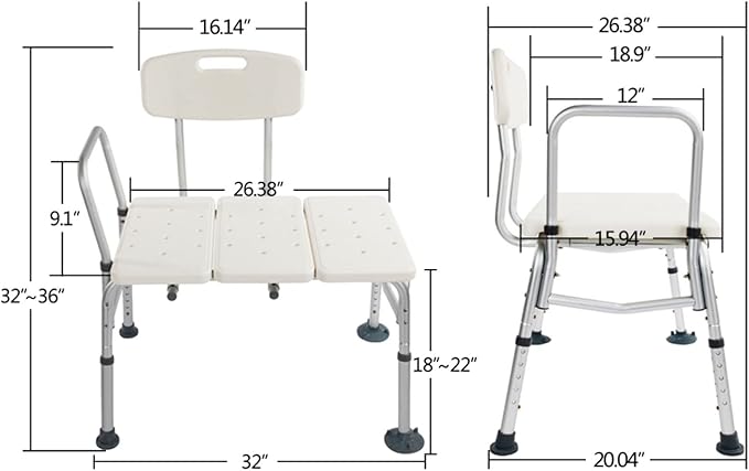 Winado Tub Transfer Bench for Bathtub with Backrest & Armrest, Supports up to 330 lbs Aluminium Alloy Bath Chair, White